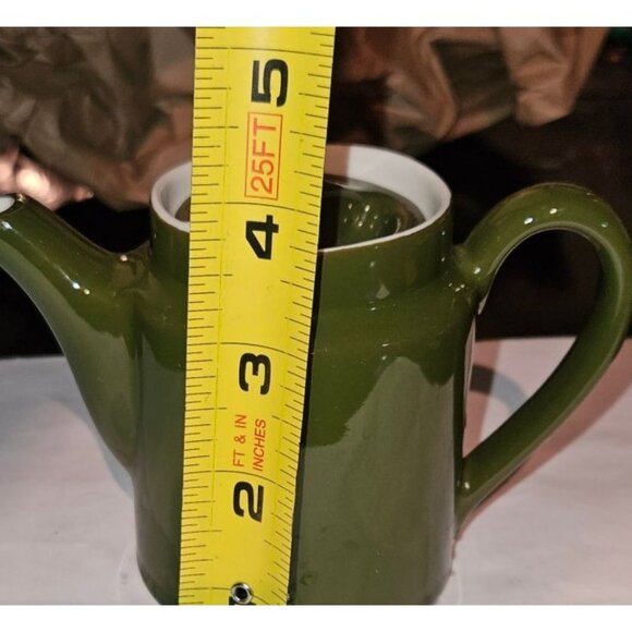 VINTAGE HALL POTTERY RESTAURANT WARE FOREST GREEN CERAMIC GLAZE TEAPOT 4" W/ LID - Picture 6 of 13